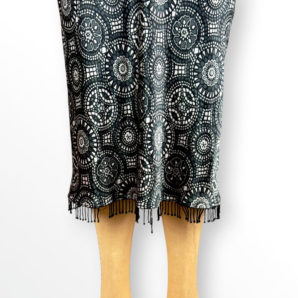 Y2K Wet Seal Fringe Skirt Iridecent Dark Cyber Mandala Print Whimsy Goth Size S - Picture 3 of 9